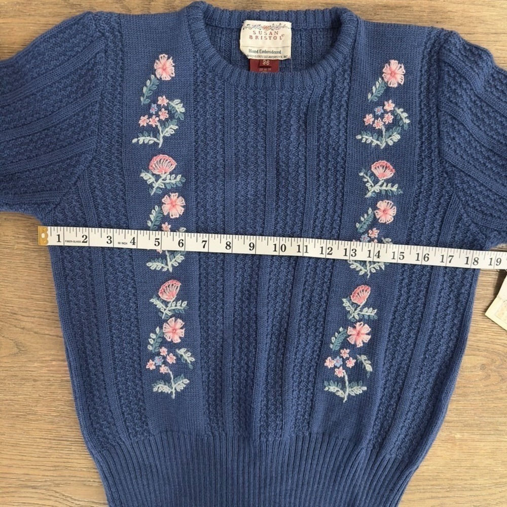 VTG Susan Bristol 100% Wool Crew Neck Sweater-Hand Embroidered Floral-Sz 36(4-6) - Picture 11 of 15